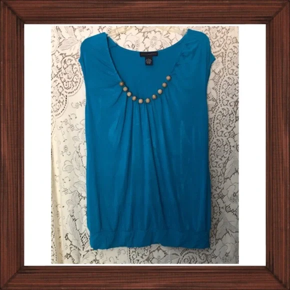 GRACE ELEMENTS TURQUOISE SCOOP NECK SLEEVELESS TOP - Picture 1 of 5